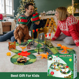 Dinosaur Track Toys with 227PCS Flexible Track, 1 Dinosaur Car, 1 Race Car, 8 Dinosaurs for 3 4 5 6+ Year Old Boys Girls Best Gift, Create A Unique Dinosaur World Road Race
